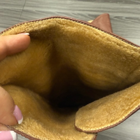 Michael Kors Tall Brown Leather Riding Boots Faux Fur Lined Snap Up Size 6 ½ M - Picture 8 of 16